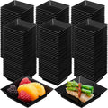 200 Pieces Mini Square Dessert Plates 2.5 x 2.5 Inch Disposable Appetizer Plates Small Clear Plastic Dish for Dessert Salad Appetizer Sauces Tastings Cake Wedding Party Serving (Black)