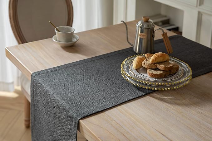 Burlap Style Farmhouse Table Runner, 14x72 Inches Graphite Grey | Thick Durable - Image 4