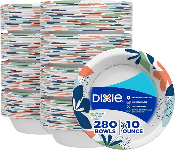 Dixie Small Paper Bowls, 10 Oz, Microwave-Safe, Soak-Proof, Disposable Bowls by Unknown