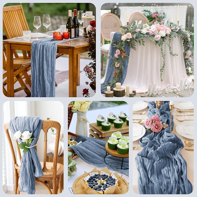 Cheesecloth Table Runner Dusty Blue 10FT Boho Gauze, 4 Pack | 120 Inch Cheese - Image 7