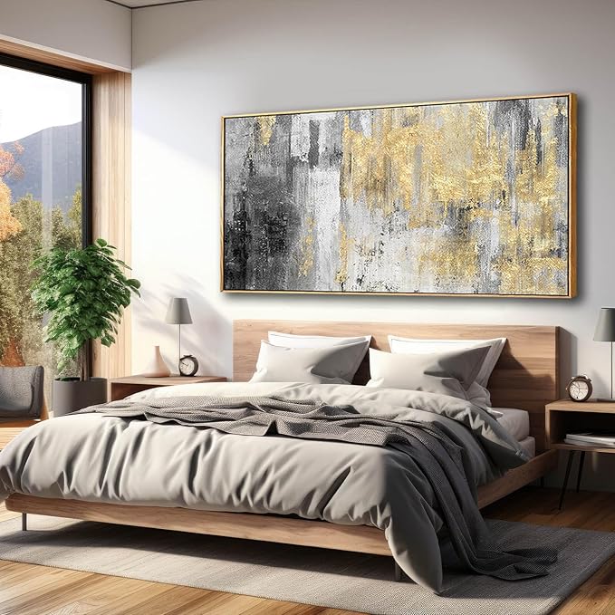 Home Decor Large Wall Art Gold Abstract Art 30"x60"Black Wall Decor Living Room Framed Artwork Paintings for Office Bedroom Dinning Room