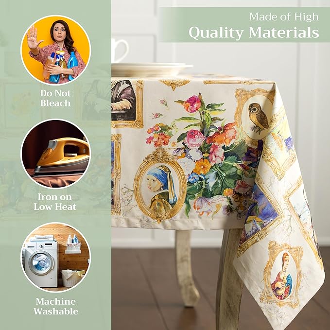 Maison d' Hermine Table Cloth Rectangle Table 100% Cotton 60 x 108 Inches Tablecloth Reusable Decorative for Dining Room Farmhouse Home Valentines Day Decorations Spring Summer - Masterpiece