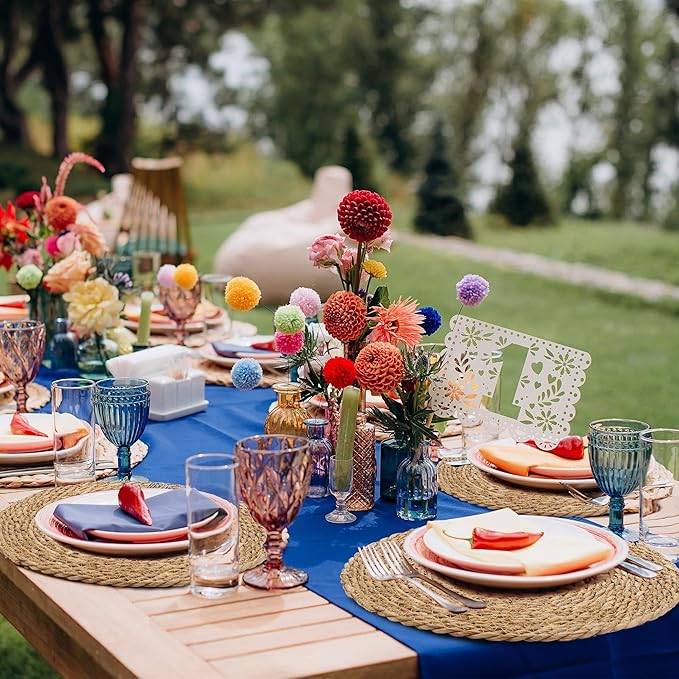 Kochorie Set of 6 Round Woven Placemats 15 Inch Bulrush Placemats Natural Handwoven Boho Rattan Wicker Table Mats for Farmhouse & Home Dining