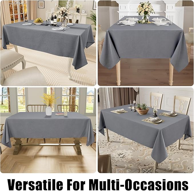 Smiry Square Table Cloth Linen Textured, Waterproof Spillproof Anti-Wrinkle Burlap Tablecloth, Washable Decorative Fabric Table Cover for Dining, Party, Banquet, 60 x 60 Inch, Grey