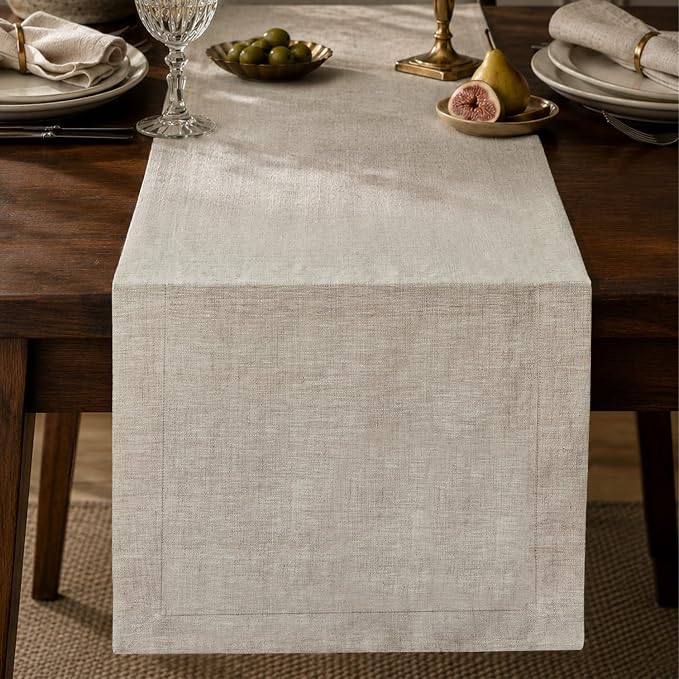 100% French Linen Table Runner 72", 210GSM Heavyweight Artisanry, Crease-Free by KINGSTONE