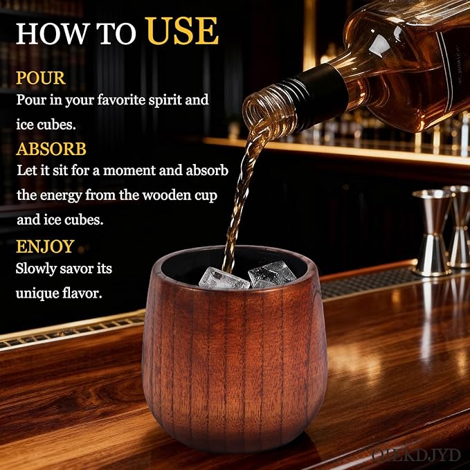 Original Wooden Bourbon Whiskey Glasses Set of 1, Handcrafted Charred Oak Wooden Bourbon Tumblers for Scotch, Unique Gifts for Men(1Pack)