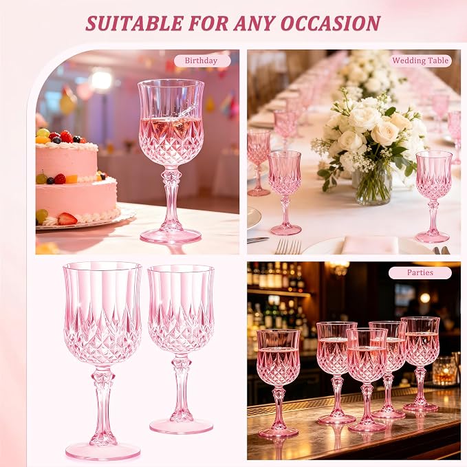 7OZ Plastic Wine Glasses, Reusable Vintage Goblets Unbreakable Drinking Glasses - Image 8