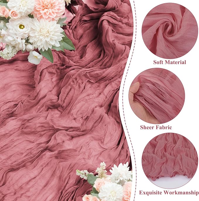8 Pack Dusty Rose Cheesecloth Table Runner 10FT Long Boho Gauze Fabric Table - Image 3
