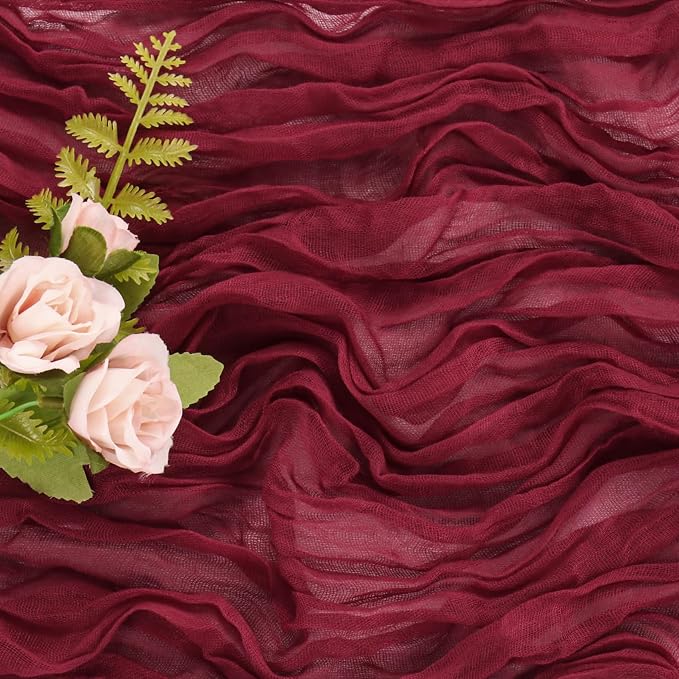 Burgundy 10FT Cheesecloth Table Runner Boho Gauze Fabric Table Runner Rustic - Image 5