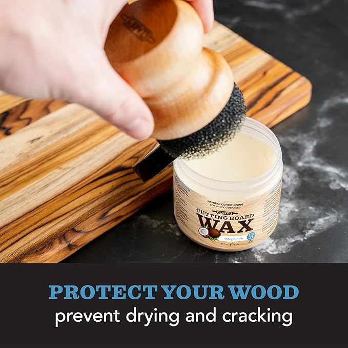 CLARK'S Cutting Board Care Kit with Coconut Oil - Includes Wax, Soap, Scrub Brush, Buffing Pad, and Applicator - for Kitchen Countertops, Butcher Blocks, Wooden Bowls and Utensils - Food Safe