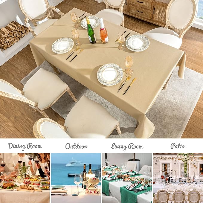 Faux Linen Rectangle Tablecloth Waterproof 60x84 inch Table Cloth Stain and Wrinkle Resistant Washable, Decorative Fabric Table Cover for Dining, Kitchen, Wedding and Parties, Coffee