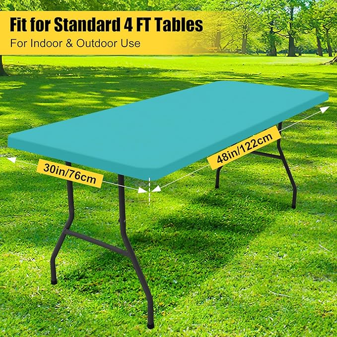 Smiry Rectangle Picnic Table Cloth, Waterproof Elastic Fitted Tablecloths for 4 Foot Tables, Washable Polyester Table Cover for Camping, Indoor and Outdoor (Turquoise, 30"x48")