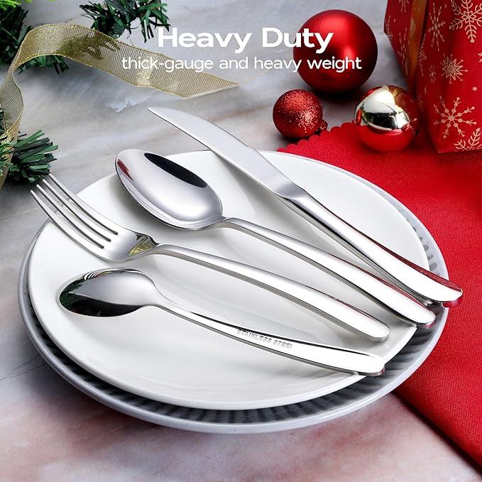 Onader 65 Piece Heavy Duty Silverware Set with Serving Utensils, Stainless Steel Flatware Cutlery Set for 12