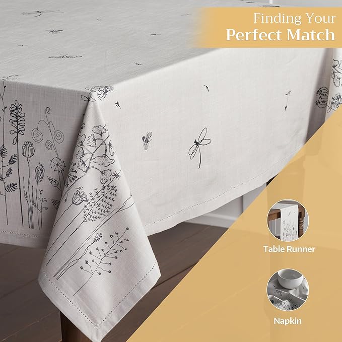 Maison d' Hermine Table Cloth Rectangle Table 100% Cotton 60 x 90 Inches Tablecloth Reusable Decorative for Dining Room Farmhouse Home Valentines Day Decorations Spring Summer - Flore
