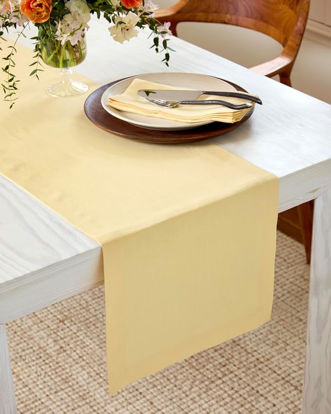 Solino Home 100% Pure Linen Table Runner Golden Straw, Fete 14 x 156 in | Table - Image 3