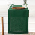 D'Moksha Homes Linen Forest Green Table Runner 144 Inches Long - 100% Pure Linen Extra Long Table Runner 14 x 144 Inch for St Patricks Day, Easter - Classic Hemstitch
