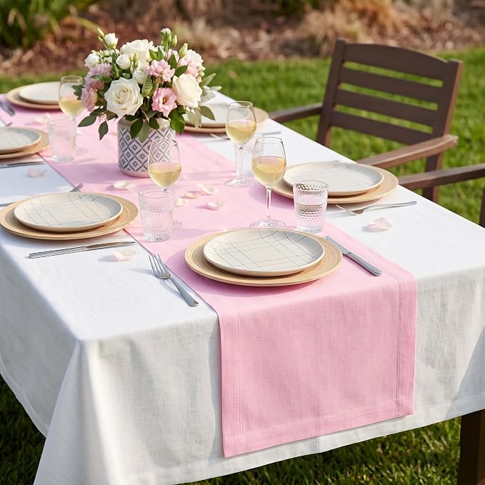 Solino Home 100% Pure Linen Table Runner Pink Lemonade, Fete 14 x 72 in | Table - Image 2