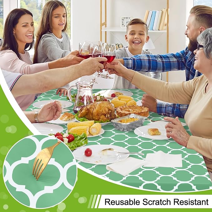 Smiry Round Plastic Table Cloth, Waterproof Vinyl Tablecloth with Flannel Backing for Round Tables, Wipeable Spillproof Tablecloths for Dining, Camping and Indoor (60" Round, Sage Green)
