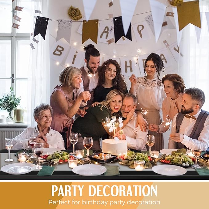 Breling 8 Pack Black and Silver Disposable Plastic Tablecloths and Satin Table Runner Set, 54 x 108 Inch Tablecloth, 12 x 108 Inch Table Runners for Wedding Graduation Birthday Baby Shower New Year