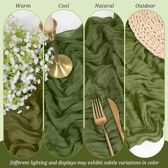 Pesonlook Cheesecloth Table Runner Olive Green, 10 Pack 17.7x108 inch, Long | - Image 6