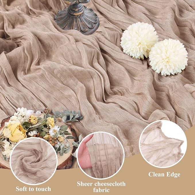 Asee'm 2pcs Nude Pink Cheesecloth Table Runner Summer Boho Rustic 10FT | Fall - Image 3