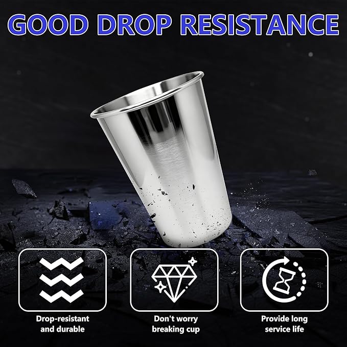 20PCS 20-OZ Tainless Steel Cups,Metal Cups, Stainless Steel Pint CupsStackable Unbreakable Drinking Glasses for Party, BBQ Camping, (20)