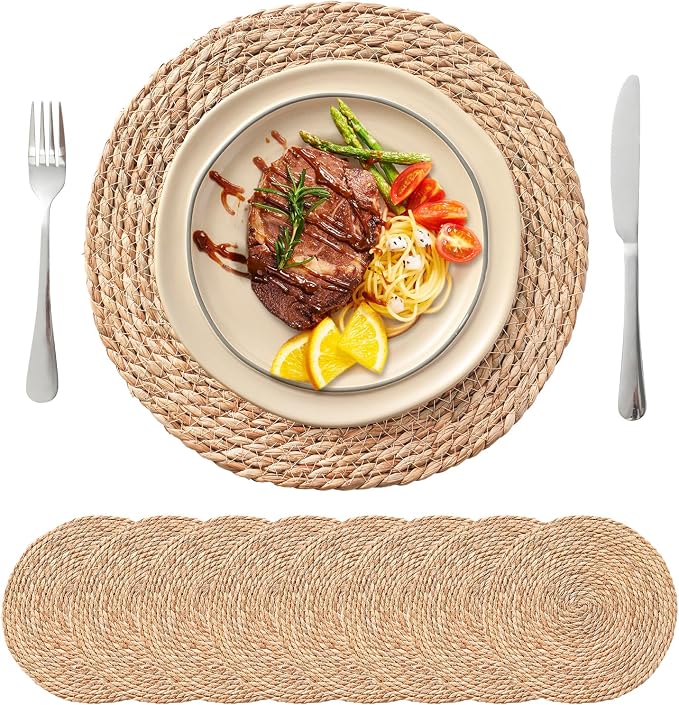 13.8'' Round Woven Placemats Set of 8, Boho Wicker Chargers, Terrekraft | by TerrekraftMakeLuxuryTraysAffordable