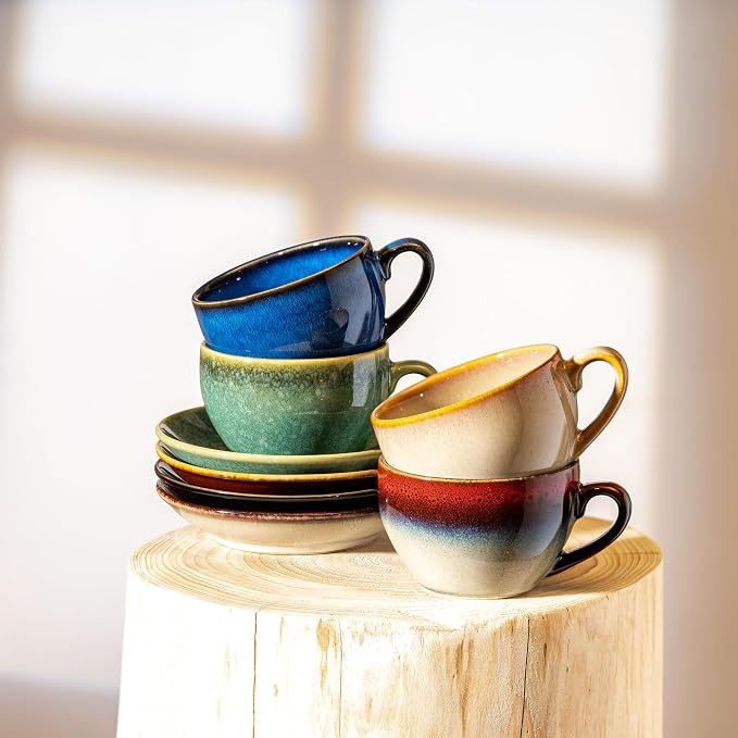 Porcelain Coffee Cup with Saucer Spoon, Vintage Design Ceramic Latte Art - Image 8