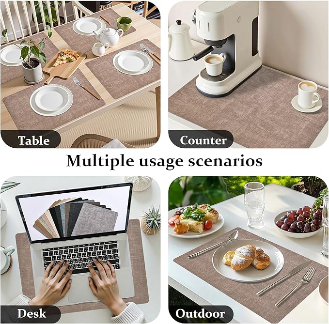 FROMHEART Faux Leather Placemats Set of 12–Waterproof,Heat/Oil Stain-Resistant PU Table Mat–Reversible,Non-Slip,Easy to Clean Place Mats for Kitchen,Dining,Indoor/Outdoor,(Dark Coffee,11.8" x 17")