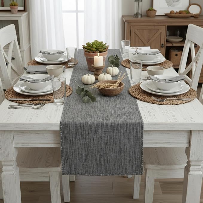 Cotton Table Runner 72 inches Long Decorative Stitched Edge Kitchen Table - Image 2