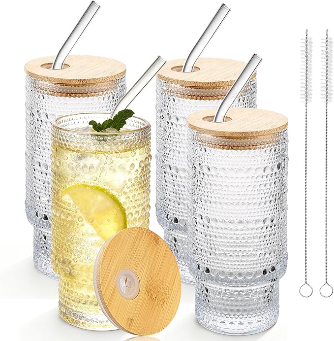 Hobnail Drinking Glasses 16 oz, 4 Pack Vintage Hobnail Glassware, Kitchen Cups by Elitrivox