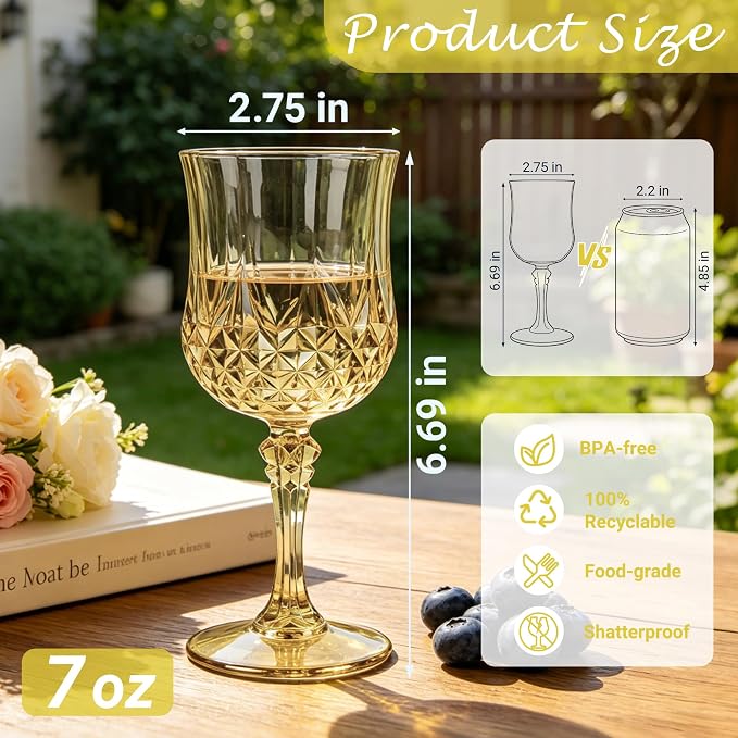 24Pack Plastic Wine Glasses, 7oz Vintage Goblets - Image 2