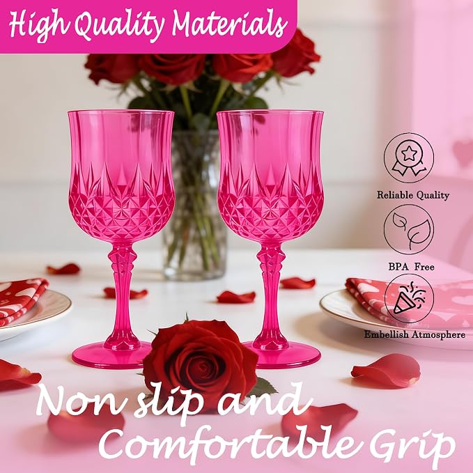 24Pack Plastic Wine Glasses, 7oz Vintage Goblets - Image 3