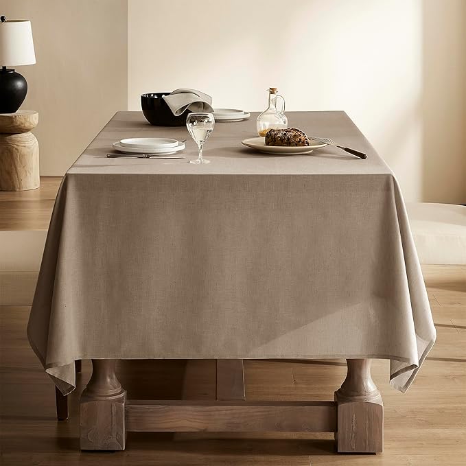 6 FT Linen Tablecloths for Rectangle Tables Dining Table Cover Farmhouse Modern Neutral Fabric Table Cloths Earth Tone Fall Decoration Rectangular 60 by 102 Inch Khaki Tan Burlap Oblong Tablecloth