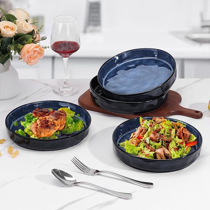 LIANYU 33oz Pasta Bowls Sets of 4, Wide Shallow Stoneware Dinner Plates | - Image 8