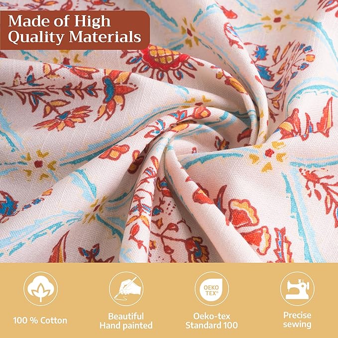 Maison d' Hermine Table Cloth Square Table 100% Cotton 60 x 60 Inches Fall Tablecloth Reusable Everyday Use for Thanksgiving Christmas Decorations Dining Farmhouse Party (Romane)