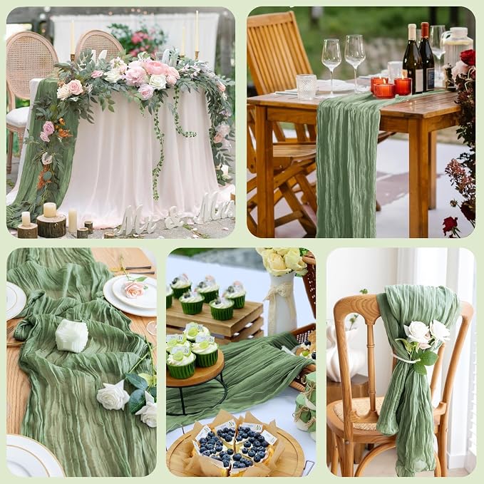 Cheesecloth Table Runner 10FT 2Pcs Sage Green Boho Gauze Sheer Runners | Cheese - Image 8