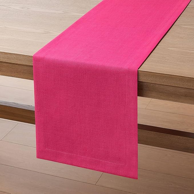 Linen Textured Border Table Runner, 14 x 72 Inch Hot Pink | Mitered Corner - Image 7
