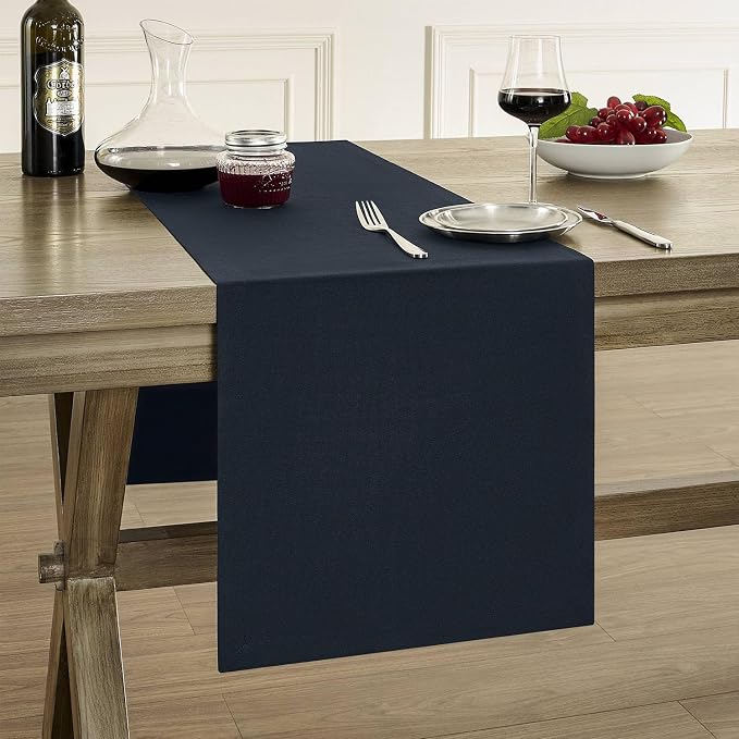 Basic Linen Style Table Runner, 14x36 Inch Dark Navy | Mitered Corner Design by ZEEMARTONLINE