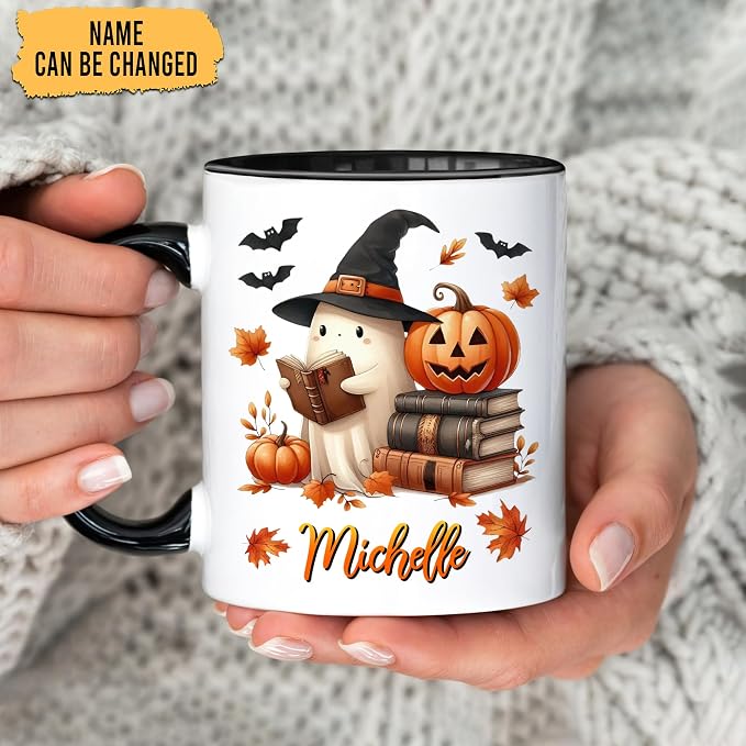 Hyturtle Personalized Cute Ghost Read Book Mug - Image 2