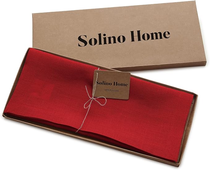 Solino Home 100% Pure Linen Table Runner Red, Fete 14 x 120 Inch Longch | Table - Image 5