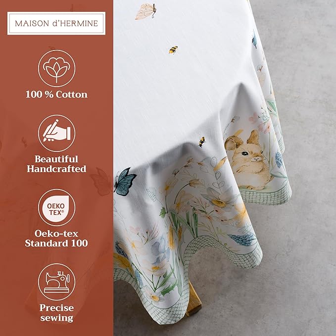 Maison d' Hermine Table Cloth Round Table 100% Cotton 63 Round Inches Tablecloth Reusable Decorative for Dining Room Farmhouse Home Valentines Day Decorations Spring Summer - Easter Dew