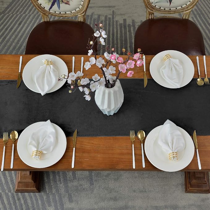 BALCONY & FALCON Table Runner Velvet Black 14"x51" | Elegant, Fall Decor - Image 3