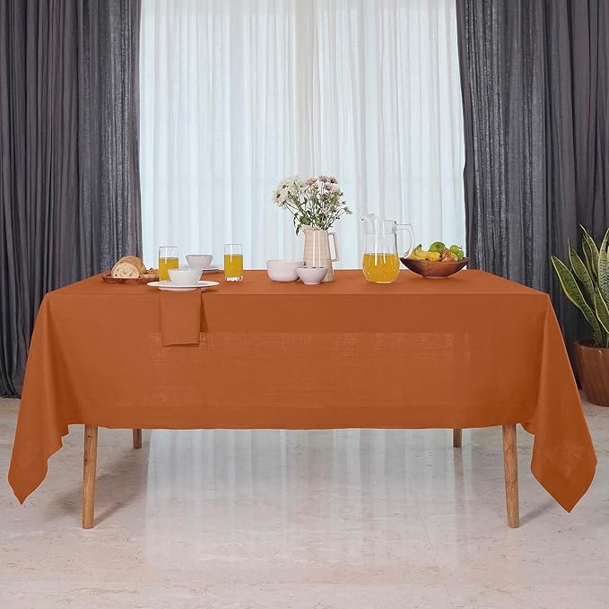 D'Moksha Homes Linen Rust Tablecloth 60 x 120 Inch - 100% Pure Linen Rectangular Tablecloth - Machine Washable Table Cloth for Spring, Easter