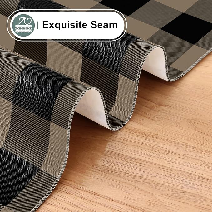 misaya Rectangle Waterproof Vinyl Table Cloth, Buffalo Flannel Backed Tablecloth, Wipeable Plastic Table Cover for Dinner, Kitchen, Outdoor (60" x 84", Black and Khaki)