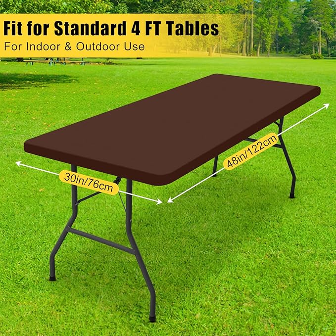 Smiry Rectangle Tablecloth, Elastic Fitted Flannel Backed Vinyl Tablecloths for 4ft Folding Tables, Waterproof Wipeable Table Covers for Outdoor, Indoor, Picnic and Camping (Coffee, 30"x48")