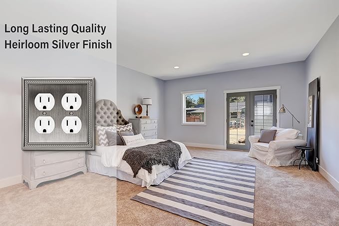 Henne Bery Sunken Pearls Heavy Duty Decorative Wall Plate Switch Plate Outlet Cover (Double Duplex, Heirloom Silver)