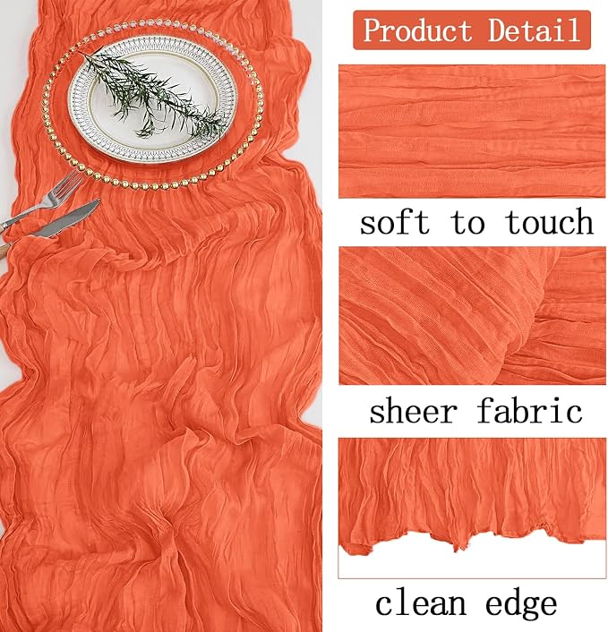 8 Pack Orange Cheesecloth Table Runner 20 x 120 inch Gauze Table Runners 10 FT - Image 4