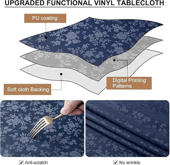 Smiry Rectangle Table Cloth, Waterproof Heavy Duty Vinyl Tablecloths, Wipeable Washable Table Cover for Kitchen and Dining Room (Navy Blue, 54" X 78")