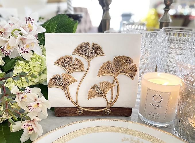 Golden Ginkgo Vertical Napkin Holder | Elegant Contemporary Disposable Paper - Image 4